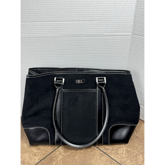 Ralph Lauren Handbags - Ralph Lauren Tote Bag With Silver Hardware Black Suede And leather